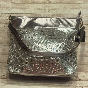 COPY - NWT Sasha New York Silver Leather Rhinestone Jeweled Tote Shoulder Bag P…